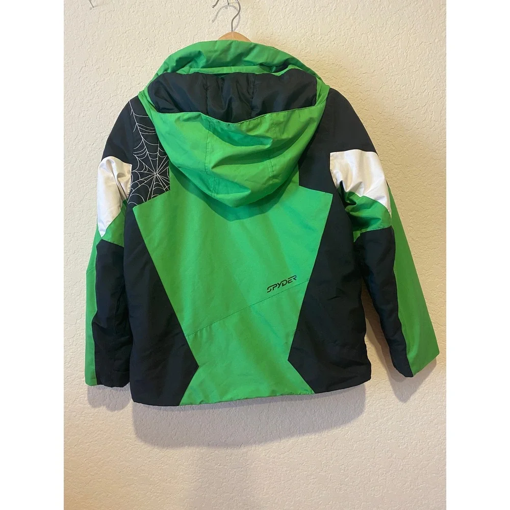 Spyder Kids Ski Jacket Size 14 Green‎ Black Hooded Winter Coat Outerwear